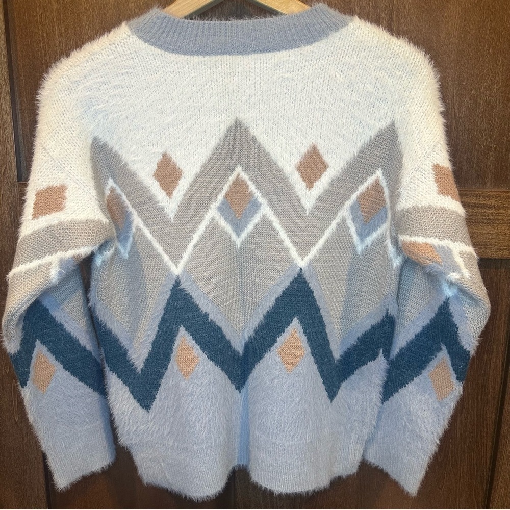 Bohme Rolanda Fur Chevron Color Block Crewneck Sweater - Picture 5 of 5